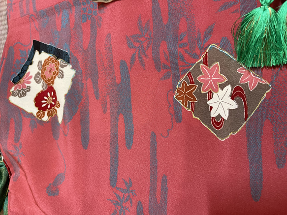 ブラックポインセチア　オリジナルリバーシブル京袋帯と着物のセット❣️腰紐or仮紐付き 8枚目の画像