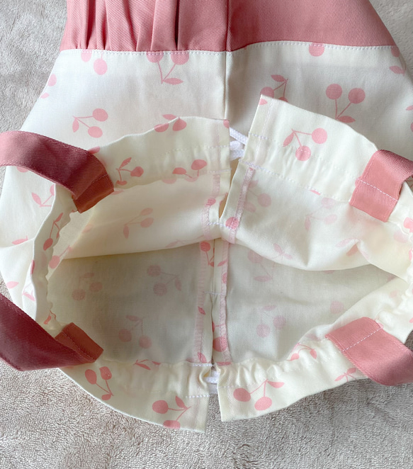 【706】ピンクさくらんぼ　巾着　入園入学　チェリー　ニュアンスカラー 2枚目の画像