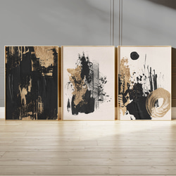 アートポスター 抽象 モダン 黒 ゴールド 筆タッチ 北欧風 高級感