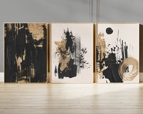 アートポスター 抽象 モダン 黒 ゴールド 筆タッチ 北欧風 高級感
