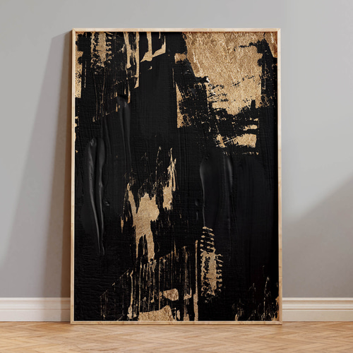 アートポスター 抽象 モダン 黒 ゴールド 筆タッチ 北欧風 高級感