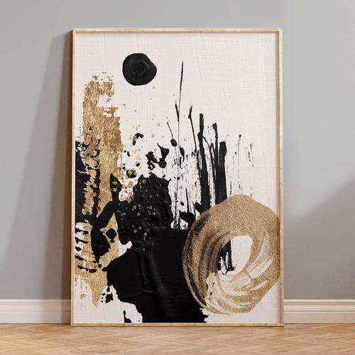 アートポスター 抽象 モダン 黒 ゴールド 筆タッチ 北欧風 高級感