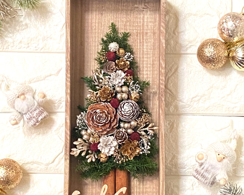 再販】ナチュラルウッドボックスのクリスマスツリー 高さ約30cm