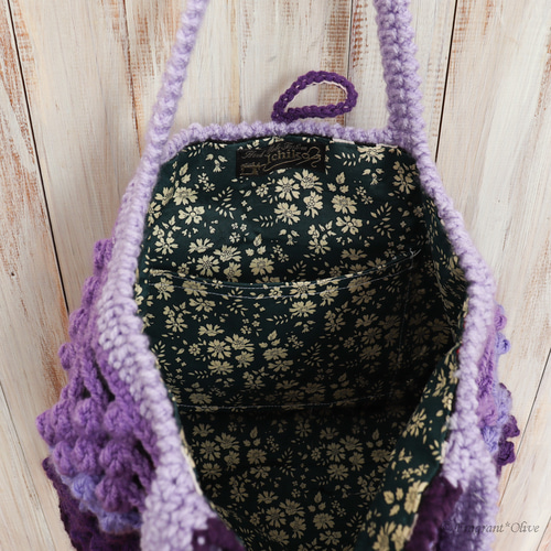 SALE】かぎ編みバッグ クロッシェ リーフ柄 紫のグラデーション Ichi  