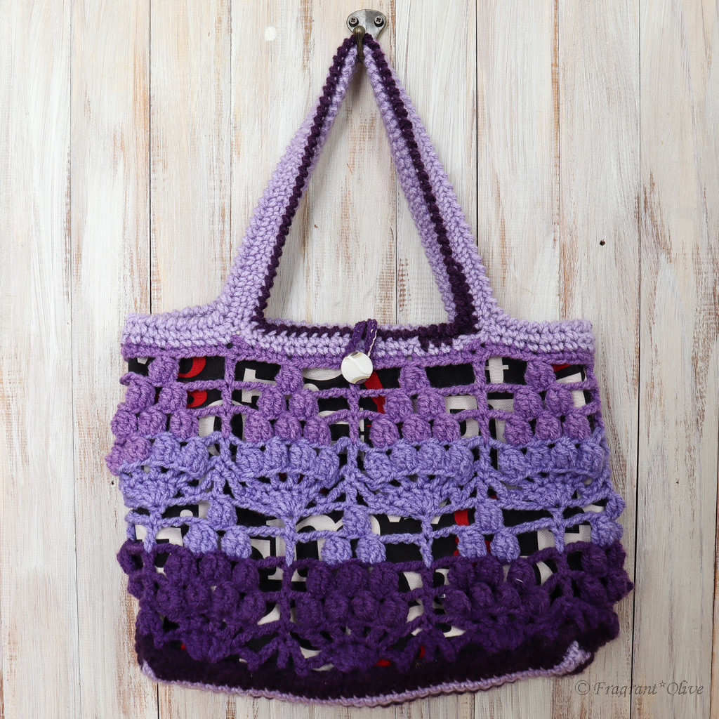 SALE】かぎ編みバッグ クロッシェ リーフ柄 紫のグラデーション Ichi  