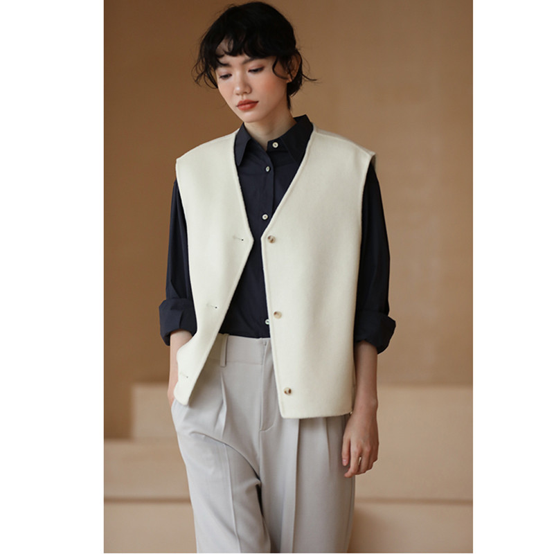 100%ウールベスト　ベスト　ツイード生地ベスト　ホワイト　S-L #060