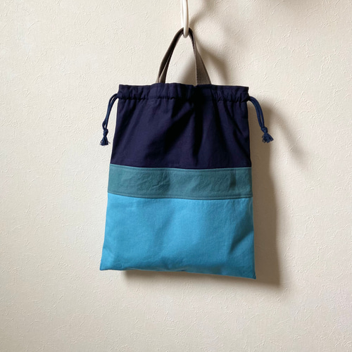 受注生産】11号帆布&オックス【持ち手付】体操着袋 海 巾着バッグ