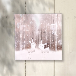 【原画】　冬の森シリーズ　ユキウサギ　絵画　キャンバスアート　20cm角　 3枚目の画像