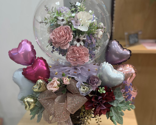 フラワーバルーンアレンジメント ピンク×ラベンダー】 ローズ ギフト
