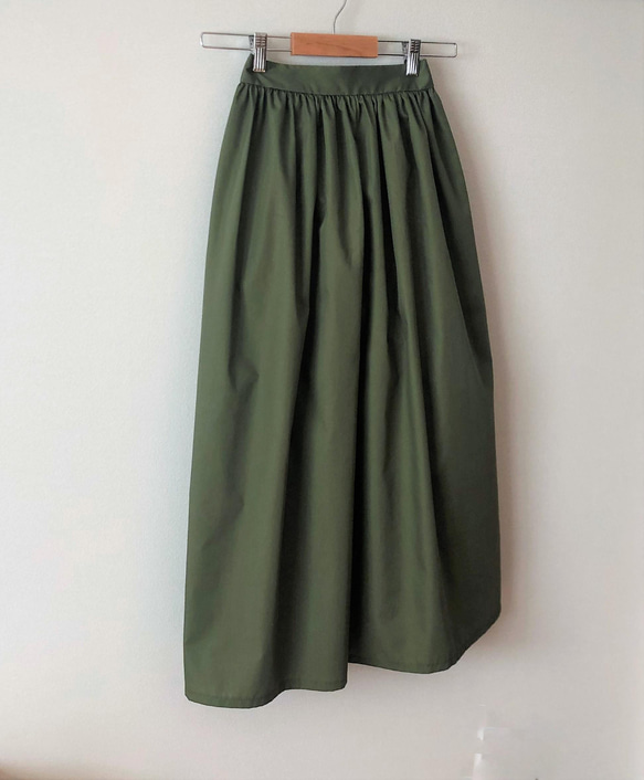 【サイズオーダー】カーキグリーンのギャザースカート 3枚目の画像