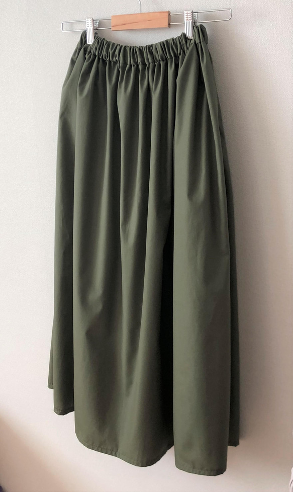 【サイズオーダー】カーキグリーンのギャザースカート 5枚目の画像
