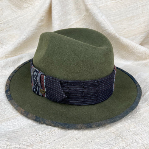 ヨルバ族手織りアショケ帯 黒モン族立体刺繍 藍染め 柿渋染め