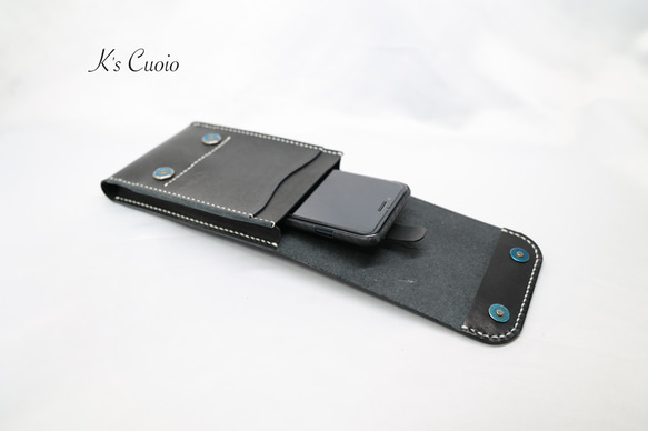 ヌメ革　ベルト通し型スマホケース縦型（ブラック色）【送料無料】 8枚目の画像