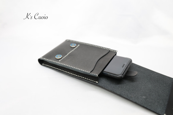 ヌメ革　ベルト通し型スマホケース縦型（ブラック色）【送料無料】 12枚目の画像