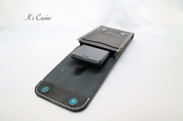 ヌメ革　ベルト通し型スマホケース縦型（ブラック色）【送料無料】 10枚目の画像