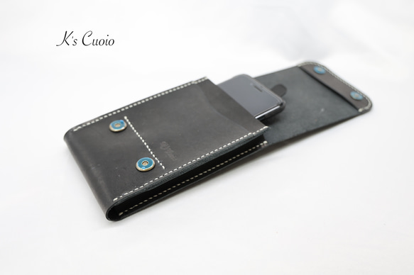 ヌメ革　ベルト通し型スマホケース縦型（ブラック色）【送料無料】 9枚目の画像