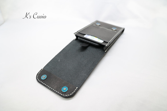ヌメ革　ベルト通し型スマホケース縦型（ブラック色）【送料無料】 11枚目の画像