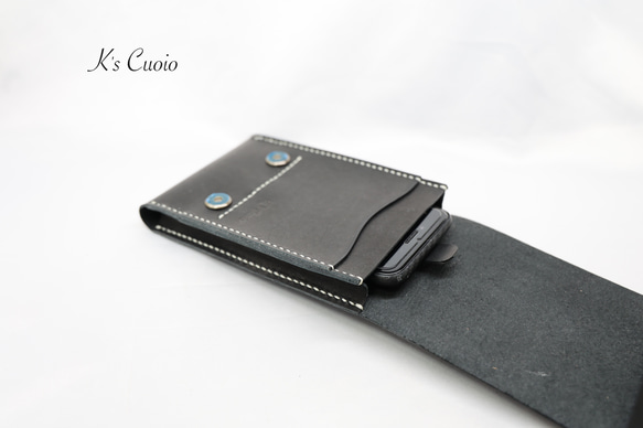 ヌメ革　ベルト通し型スマホケース縦型（ブラック色）【送料無料】 6枚目の画像