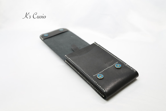 ヌメ革　ベルト通し型スマホケース縦型（ブラック色）【送料無料】 7枚目の画像