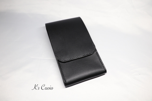 ヌメ革　ベルト通し型スマホケース縦型（ブラック色）【送料無料】 13枚目の画像