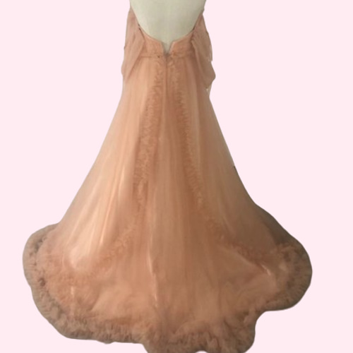 パーティードレス 姫袖 ベアトップ 薄桃色 花嫁 拳式 二次会 ソフト  