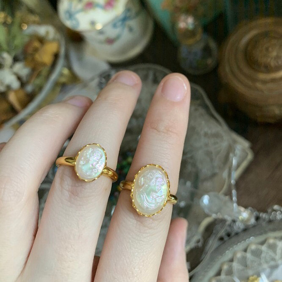 アンティーク カメオ リング FR-57 シードパールとアゲートカメオ K18