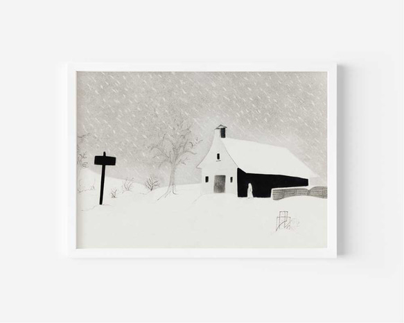 アートポスター、モノトーン、冬の風景画、雪景色、シンプル、北欧、モダン、さまざまなインテリアスタイルに【M-0266】 4枚目の画像
