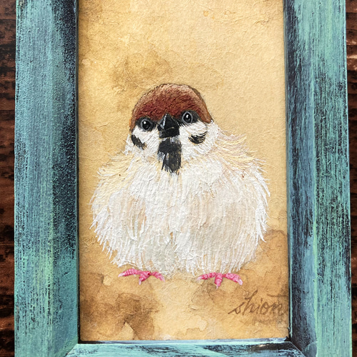 小さな絵画 受注制作】小さな絵画 瑠璃色の鳥②/原画 日本画 かわいい 動物