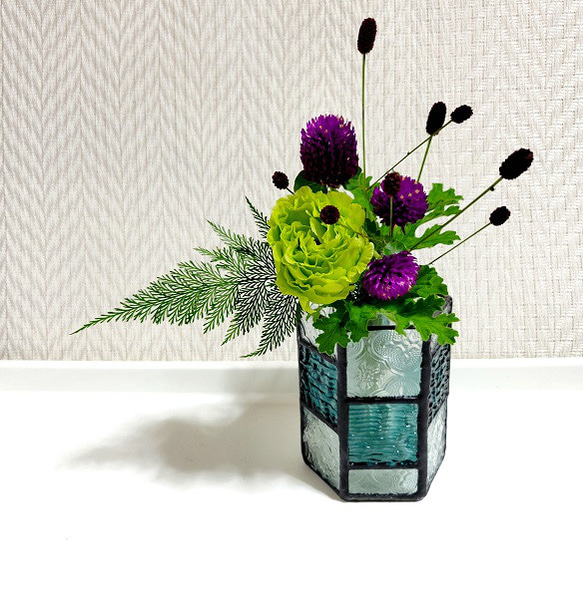 一輪挿し】六角形 水(緑) | 無線銀貼七宝 現場の一輪挿し | Saturday