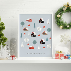 雪の街のポスター　/ i1036 / 北欧の可愛い動物たち　クリスマスの子供部屋にも 1枚目の画像
