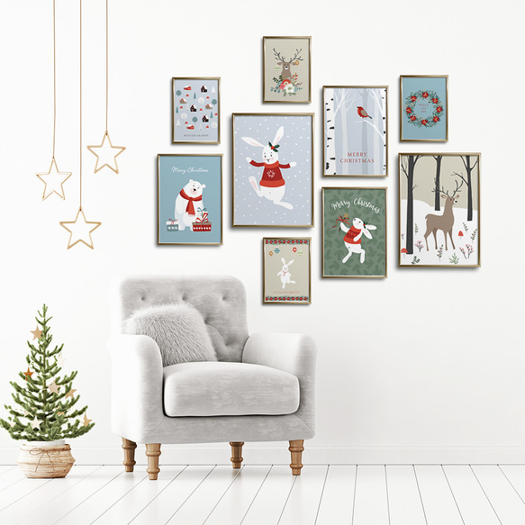 雪の街のポスター　/ i1036 / 北欧の可愛い動物たち　クリスマスの子供部屋にも 10枚目の画像