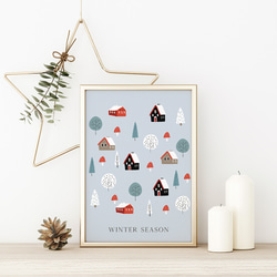 雪の街のポスター　/ i1036 / 北欧の可愛い動物たち　クリスマスの子供部屋にも 2枚目の画像