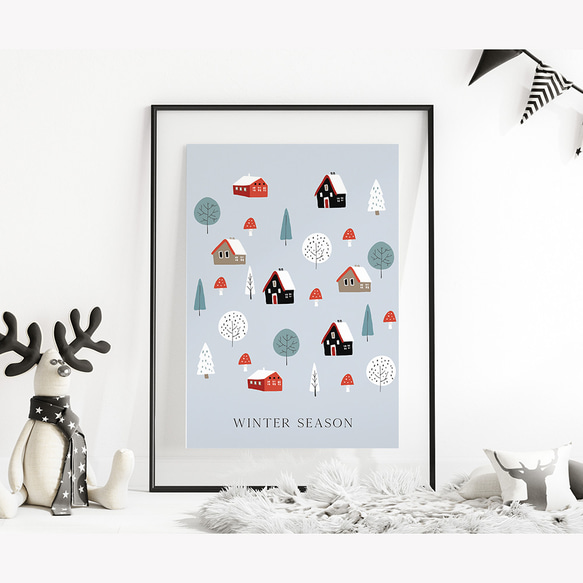 雪の街のポスター　/ i1036 / 北欧の可愛い動物たち　クリスマスの子供部屋にも 3枚目の画像