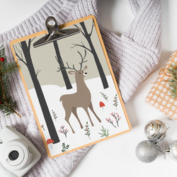 森の中の鹿のポスター　/ i1030 / 北欧の可愛い動物たち　クリスマスの子供部屋にも 4枚目の画像