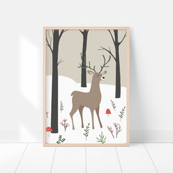 森の中の鹿のポスター　/ i1030 / 北欧の可愛い動物たち　クリスマスの子供部屋にも 8枚目の画像