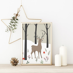 森の中の鹿のポスター　/ i1030 / 北欧の可愛い動物たち　クリスマスの子供部屋にも 6枚目の画像