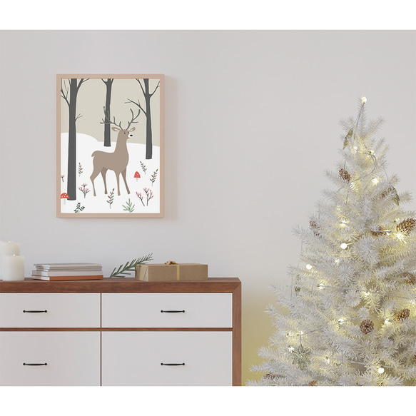 森の中の鹿のポスター　/ i1030 / 北欧の可愛い動物たち　クリスマスの子供部屋にも 7枚目の画像