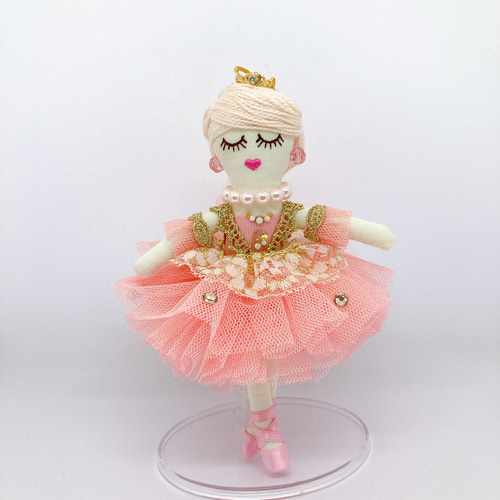 チュチュルルベちゃん　襟元などに　小さいけど豪華で綺麗なパーツ　バレリーナ ルルベちゃん バレエ ピンクチュチュ （金平糖の精） バッグチャーム