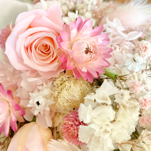 優しいピンクのドライフラワーミニブーケ♡