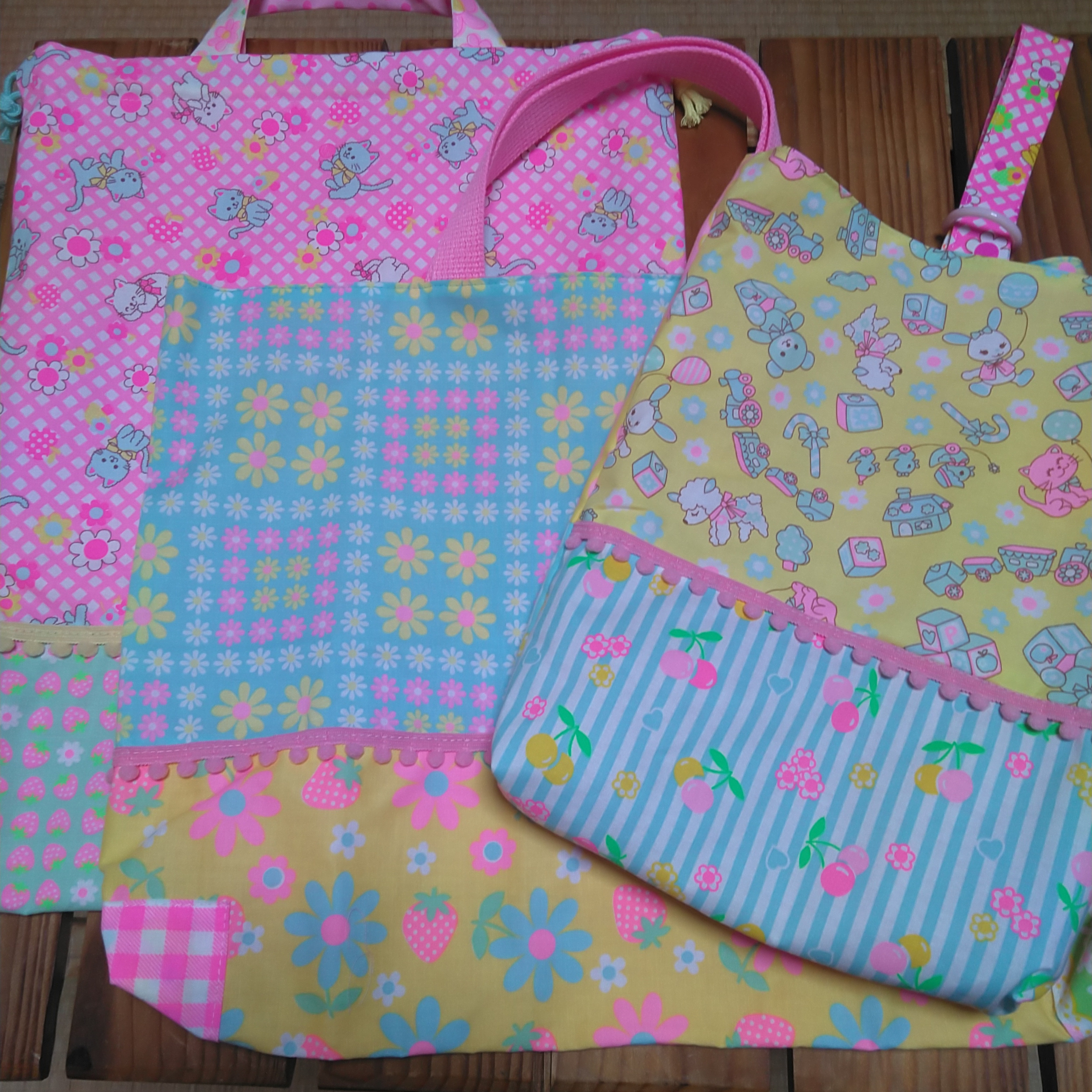 送料無料　23入園入学準備ピンクス手提げ　レッスンバック　上履き入れ　体操服袋　女の子　体操着入れ　巾着袋　体育着入れ