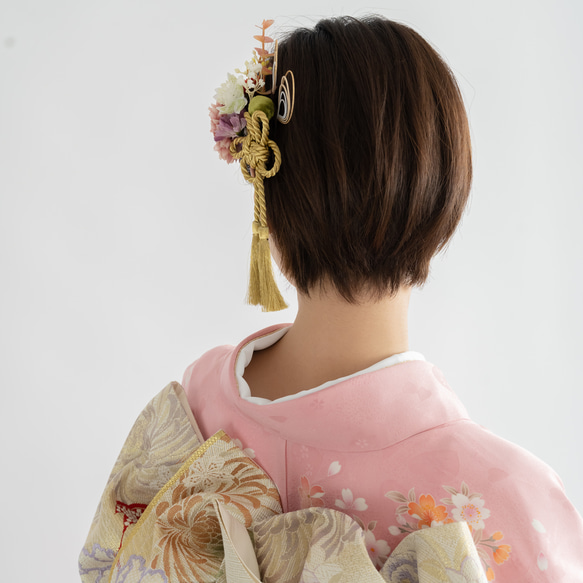 【ショートヘアー・ショートボブのヘッドドレスD】成人式前撮り振袖髪飾りピンク 卒業式袴・和装結婚式・フォトウェディング 7枚目の画像
