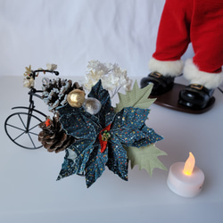 布花（正絹）　お好きにアレンジメントできる卓上クリスマス飾り　ポインセチア ＆ 自転車 8枚目の画像