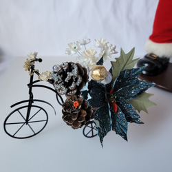 布花（正絹）　お好きにアレンジメントできる卓上クリスマス飾り　ポインセチア ＆ 自転車 7枚目の画像