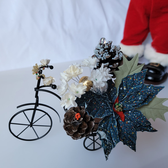布花（正絹）　お好きにアレンジメントできる卓上クリスマス飾り　ポインセチア ＆ 自転車 11枚目の画像
