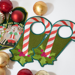 CandyCane ドアノブハンガー 刺繍 プレート サイン 玄関飾り オーナメント クリスマス　キャンディケイン 3枚目の画像