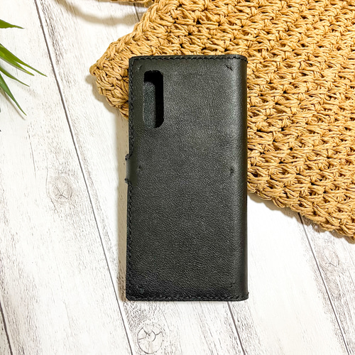 iPhoneケース スマホケース 手帳型 レザークラフト 黒 本革 レザー
