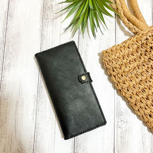 iPhoneケース スマホケース 手帳型 レザークラフト 黒 本革 レザー