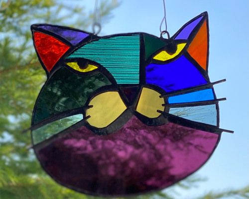 猫図鑑【黒猫】《猫サンキャッチャー》ステンドグラス サン