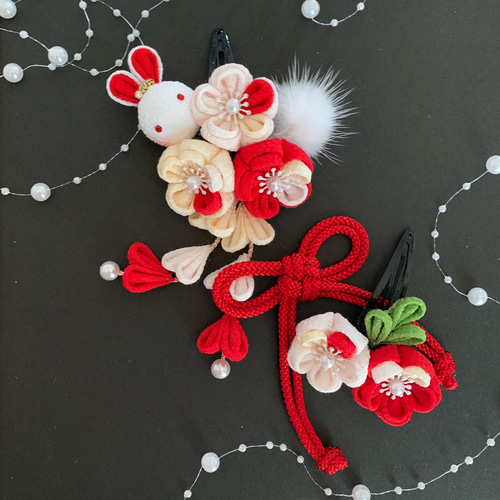 つまみ細工 髪飾り 七五三 ひな祭り うさぎ ファー ヘアピン