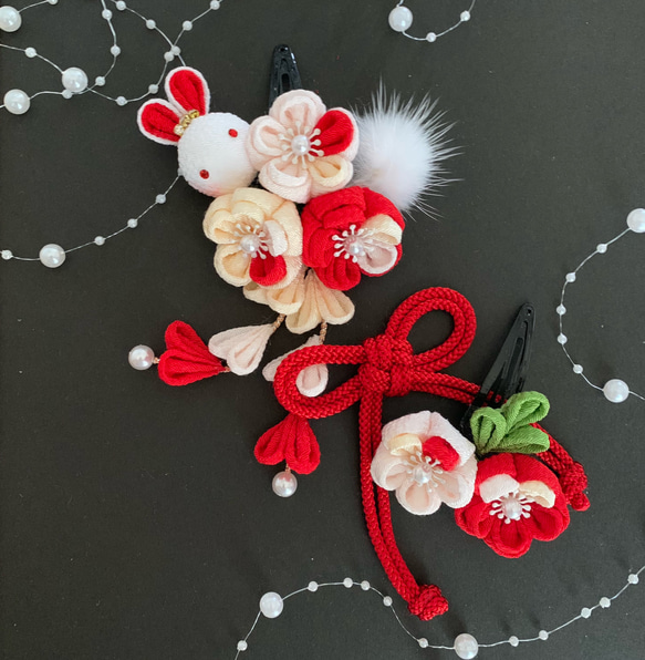 つまみ細工 髪飾り 七五三 ひな祭り うさぎ ファー ヘアピン たたみ